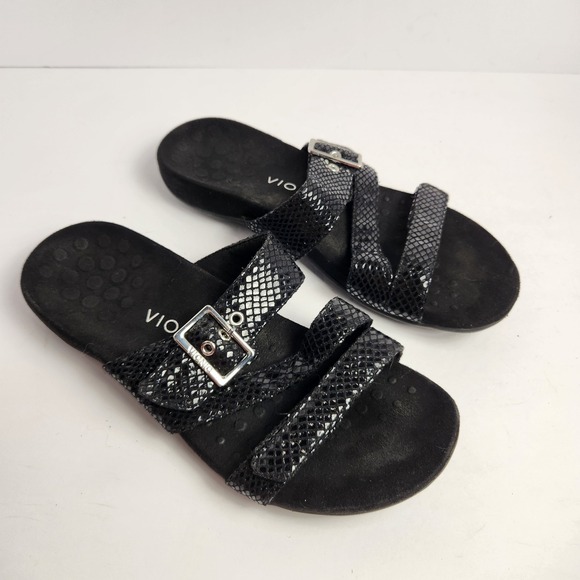Vionic Women\'s Strappy Buckle Casual Slip-On Sandals Black Size 8